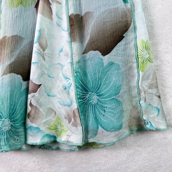 Nine West Blue Green Floral Print Silk Pleated Design A Line Skirt Womens Size 4 - Picture 5 of 8